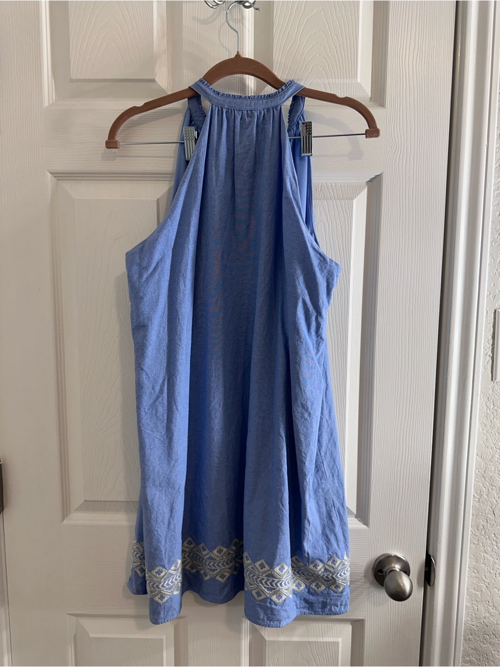 THML Light Blue Embroidered Halter Dress with Cream Accents - Picture 4 of 8
